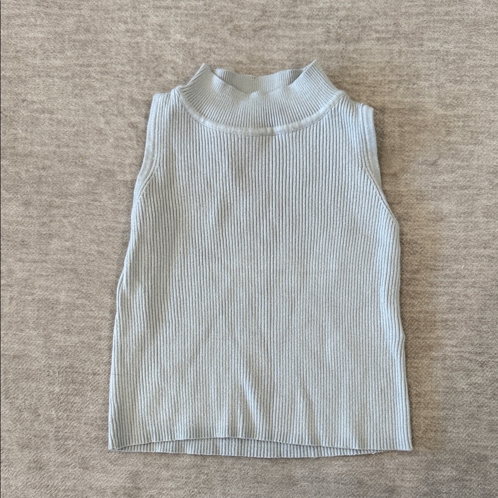 Zara Light Blue Ribbed Mock Neck Tank Top